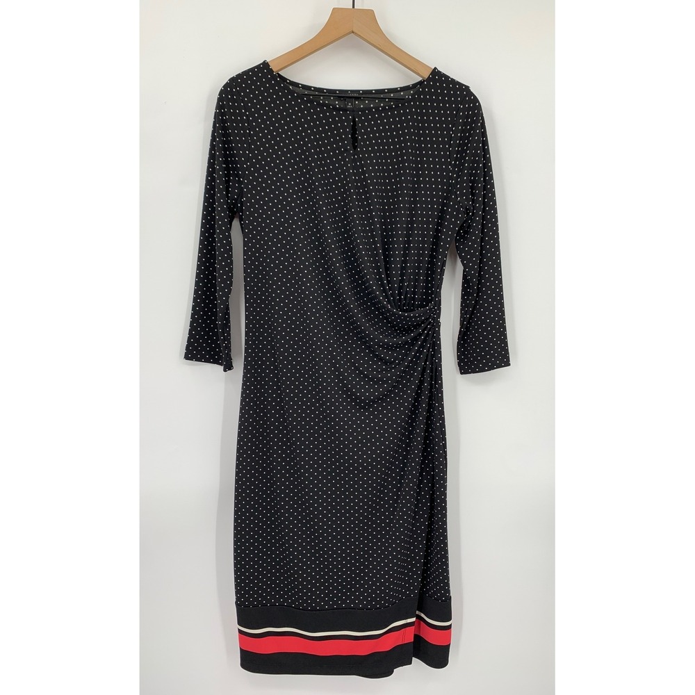 Talbots‎ Dress Womens Medium Black Polka Dot Sheath Faux Wrap Party Wedding